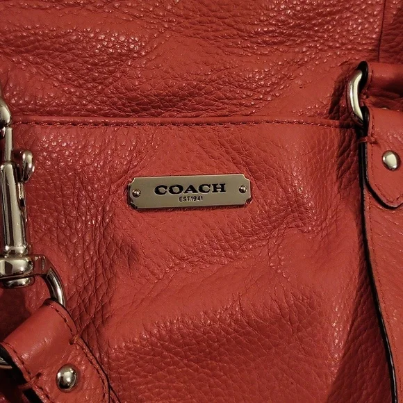Coach Avery Pebbled Leather Satchel, Coral - Picture 2 of 7
